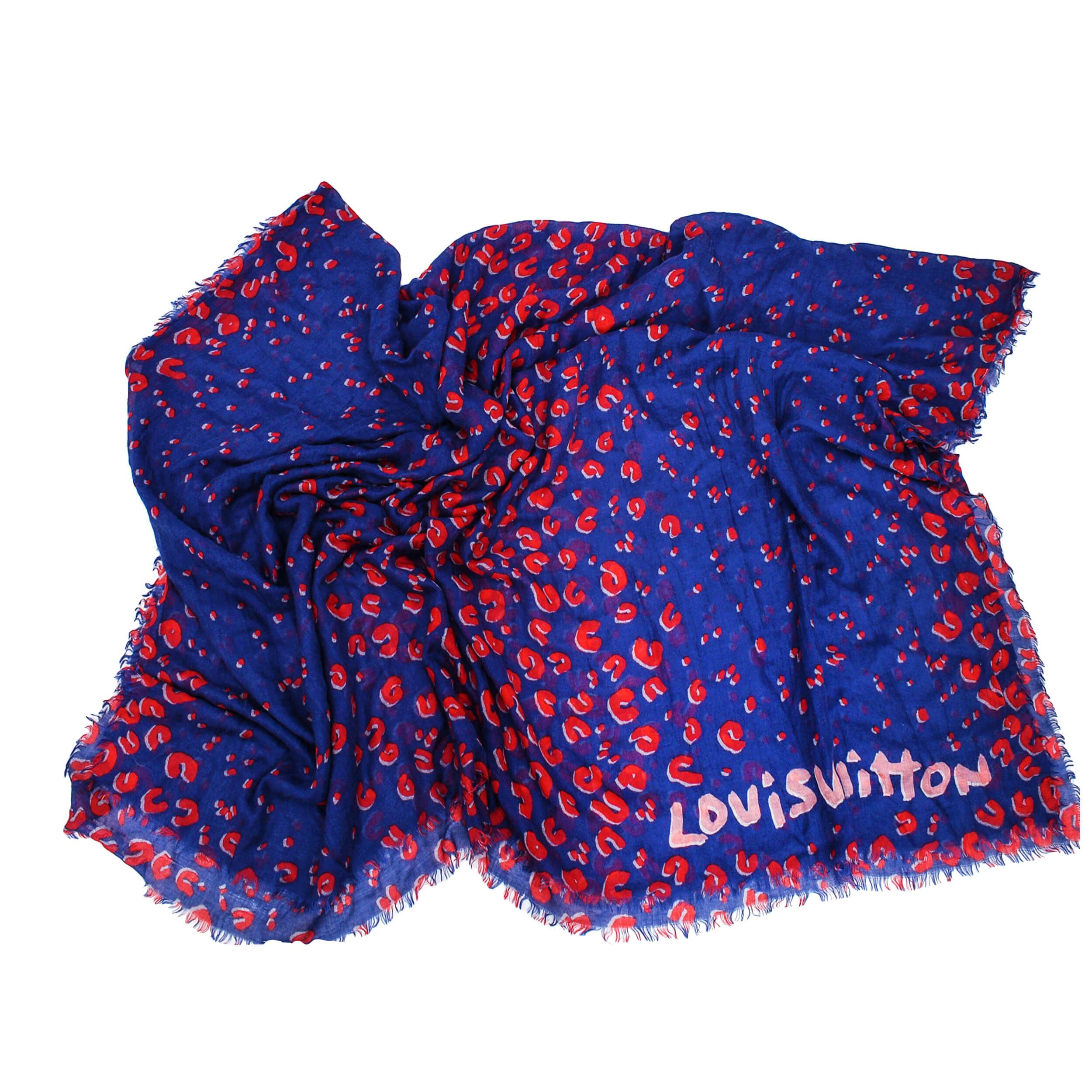 Louis Vuitton - Stole Denim Leopared Confetti Cashmere&Silk Shawl 